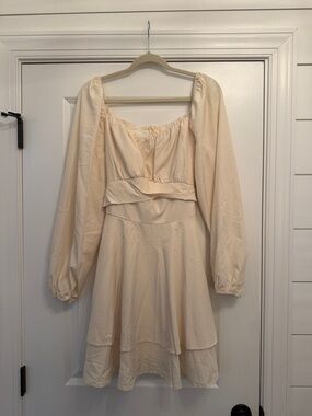 Women’s Cream Long Sleeve Square Neck Mini Dress